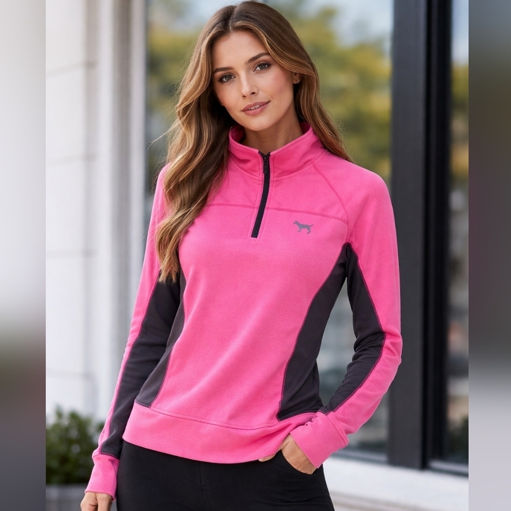 Victoria's Secret Pink and Black 1/4 Zip Pullover Reflective Jacket Small Petite